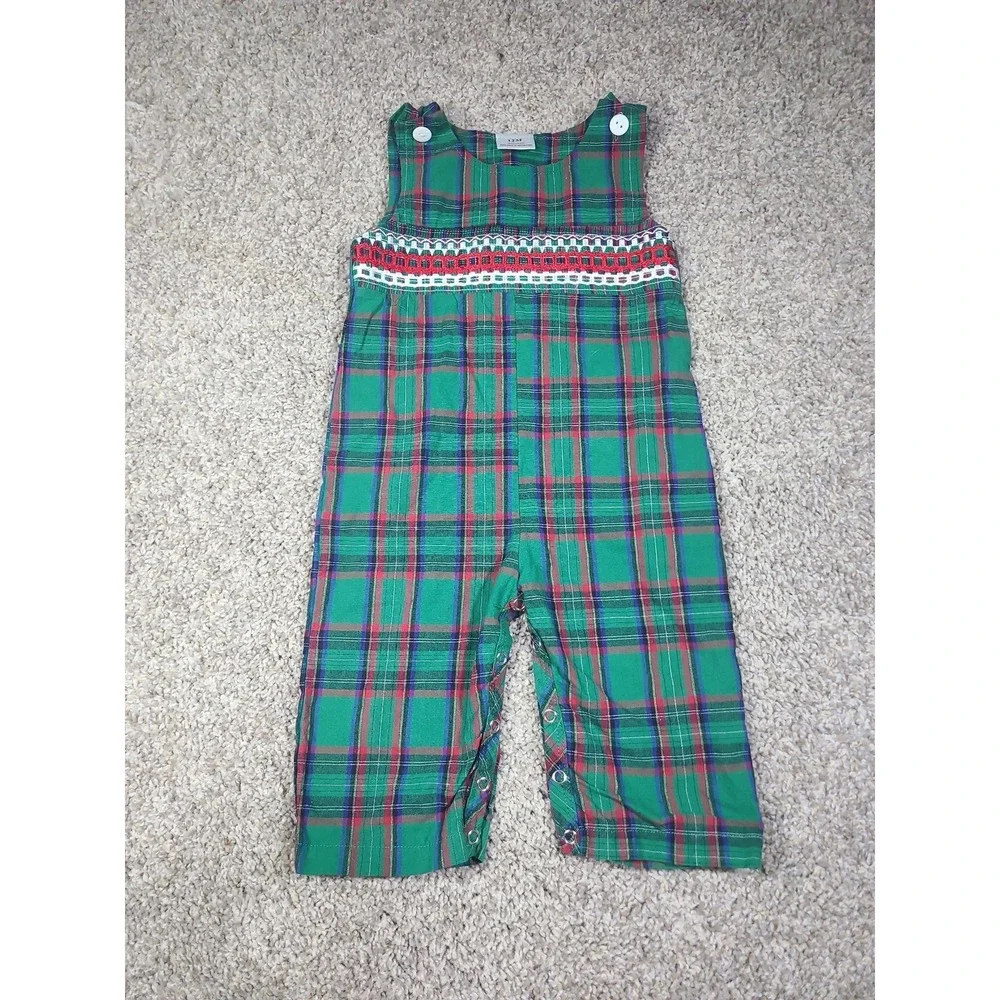 Smocked baby boy's Christmas longall 12m overalls‎